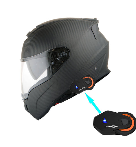 Martian Genuine Real Carbon Fiber Motorcycle Dual Visor Full Face Helmet + Motorcycle Bluetooth Headset: HB-BNF-B7 Matt Carbon Black